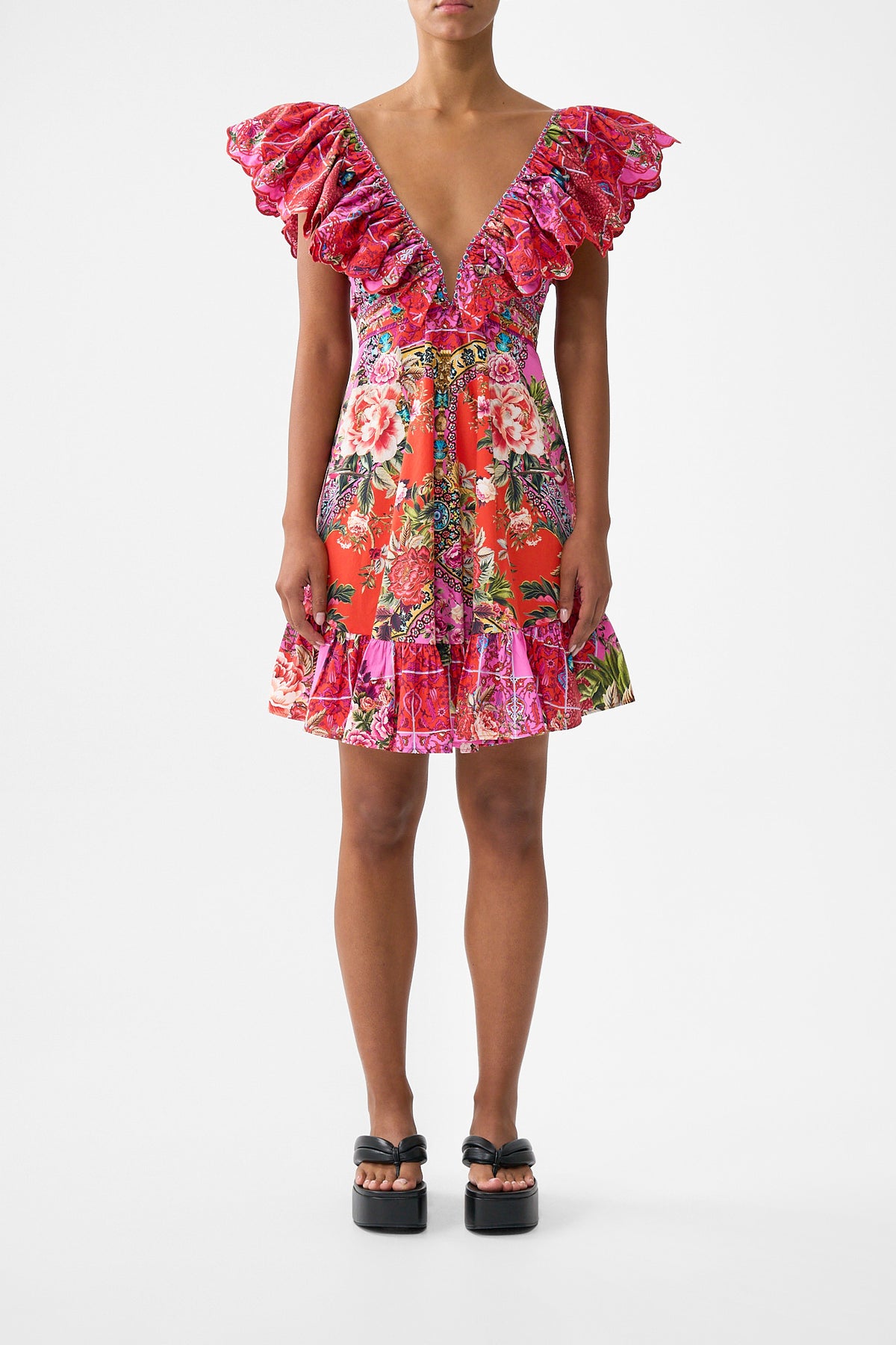 The CAMILLA SHORT FRILL NECK DRESS HEIRLOOM EMPIREHEIRLOOM EMPIRE