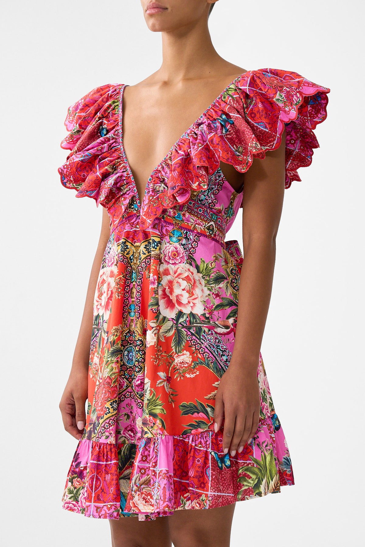 The CAMILLA SHORT FRILL NECK DRESS HEIRLOOM EMPIRE