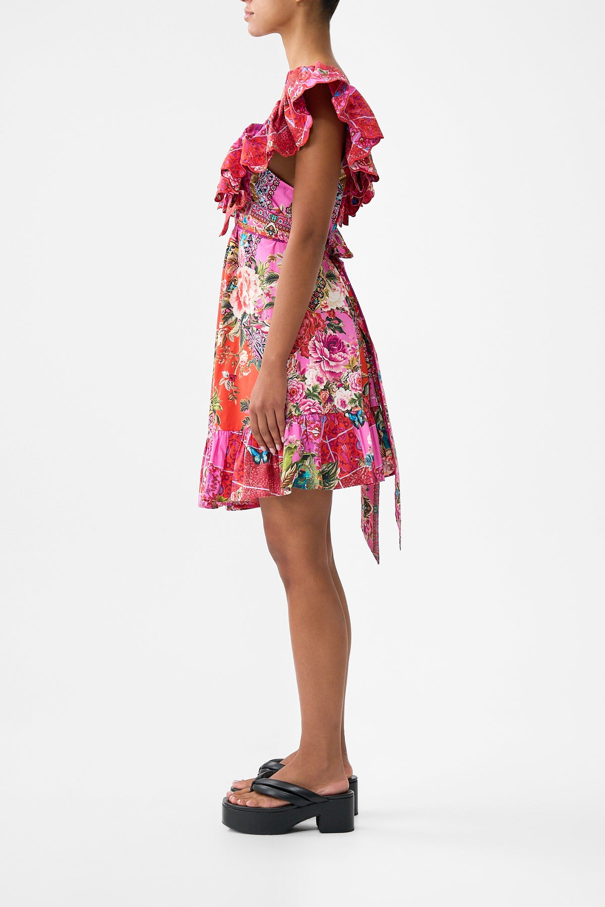 The CAMILLA SHORT FRILL NECK DRESS HEIRLOOM EMPIRE