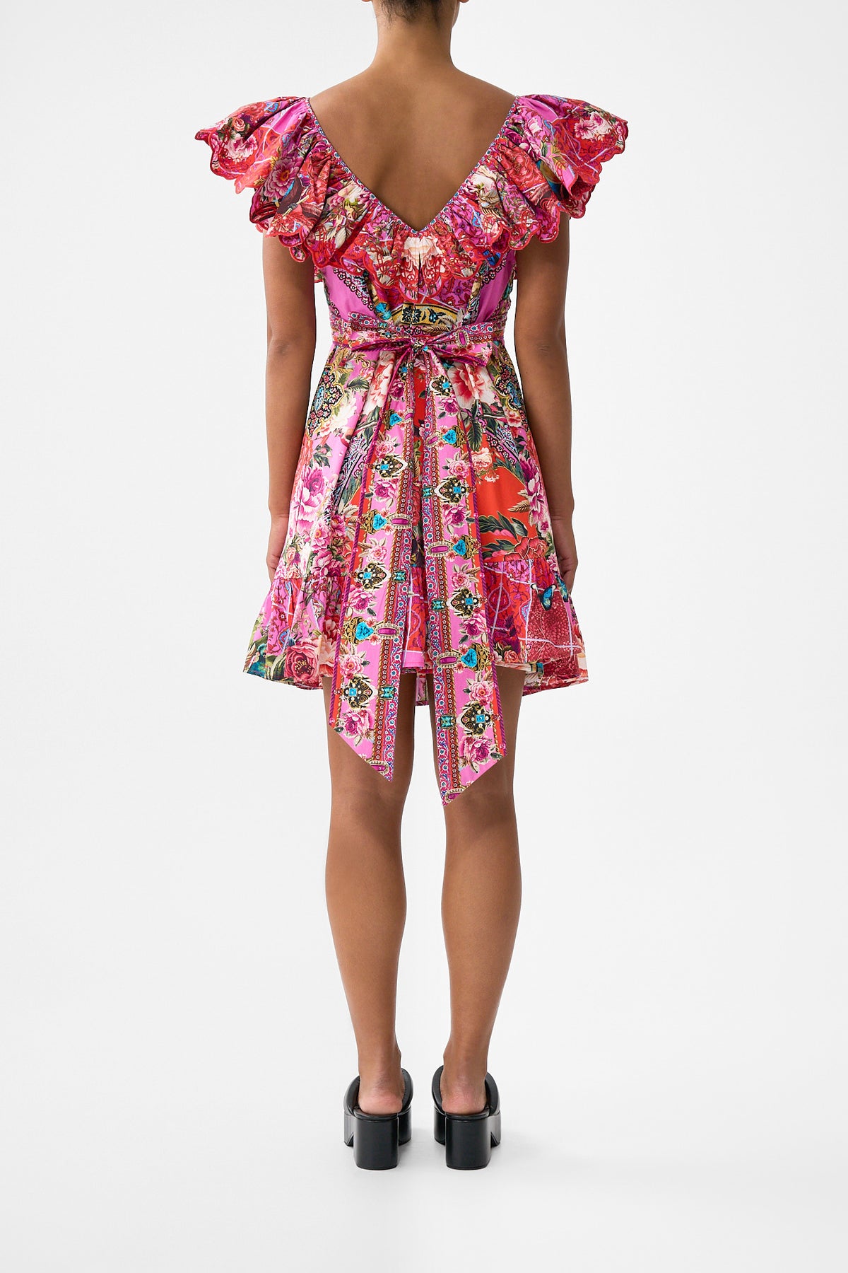 The CAMILLA SHORT FRILL NECK DRESS HEIRLOOM EMPIRE
