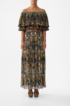 OFF SHOULDER SHORT SLEEVE PLEATED TOP FELINE FOLKLORE