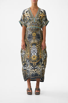 SHORT SLEEVE KAFTAN WITH TIE WAIST FELINE FOLKLORE