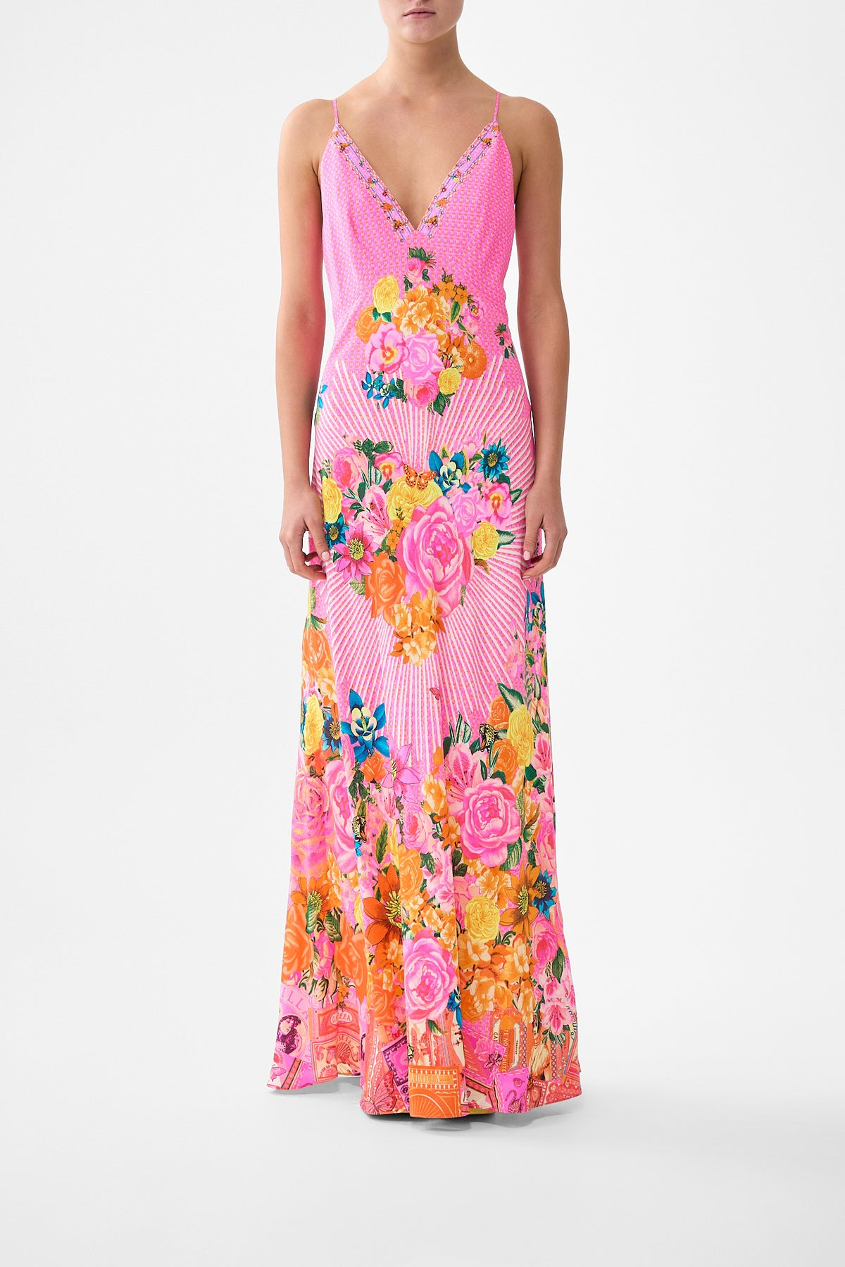 The CAMILLA V-NECK FULL LENGTH BIAS SLIP DRESS ILLUSTRATION NATIONILLUSTRATION NATION