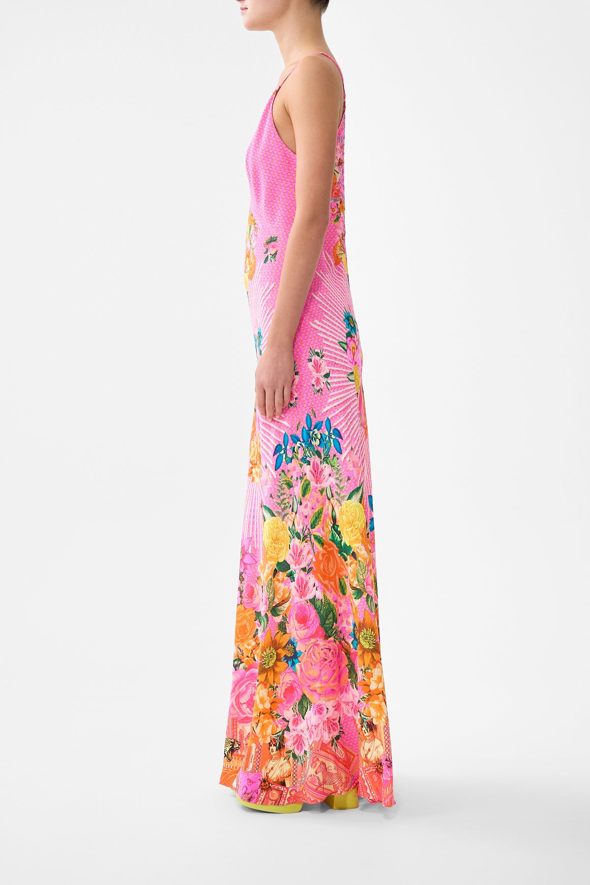 The CAMILLA V-NECK FULL LENGTH BIAS SLIP DRESS ILLUSTRATION NATION