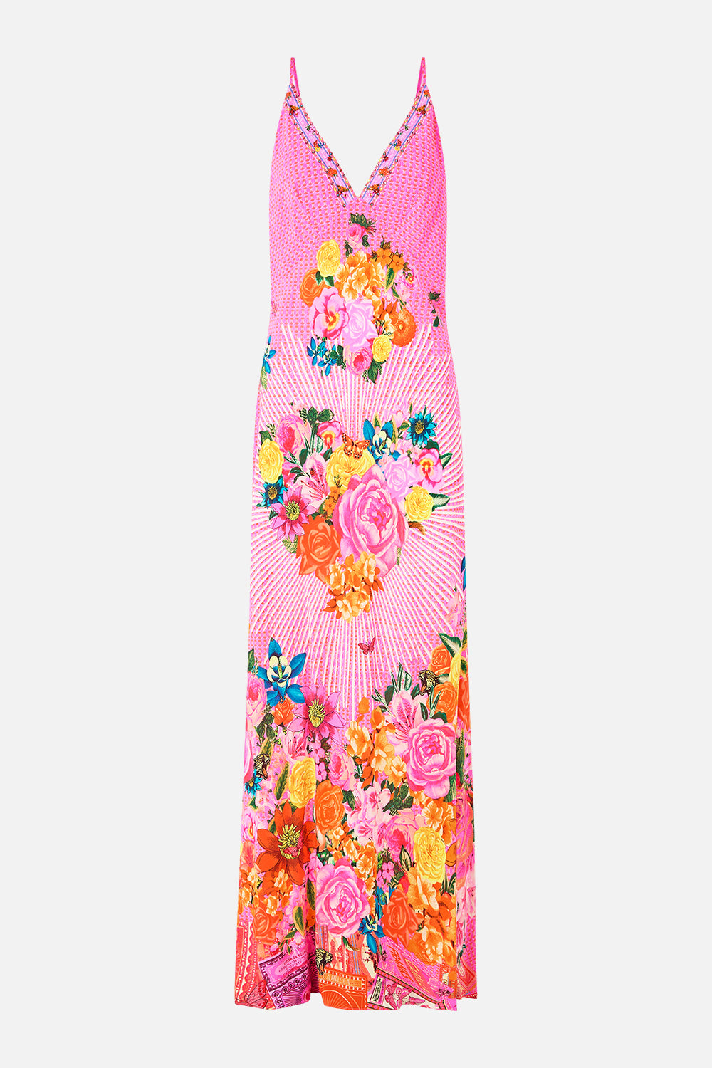 The CAMILLA V-NECK FULL LENGTH BIAS SLIP DRESS ILLUSTRATION NATION