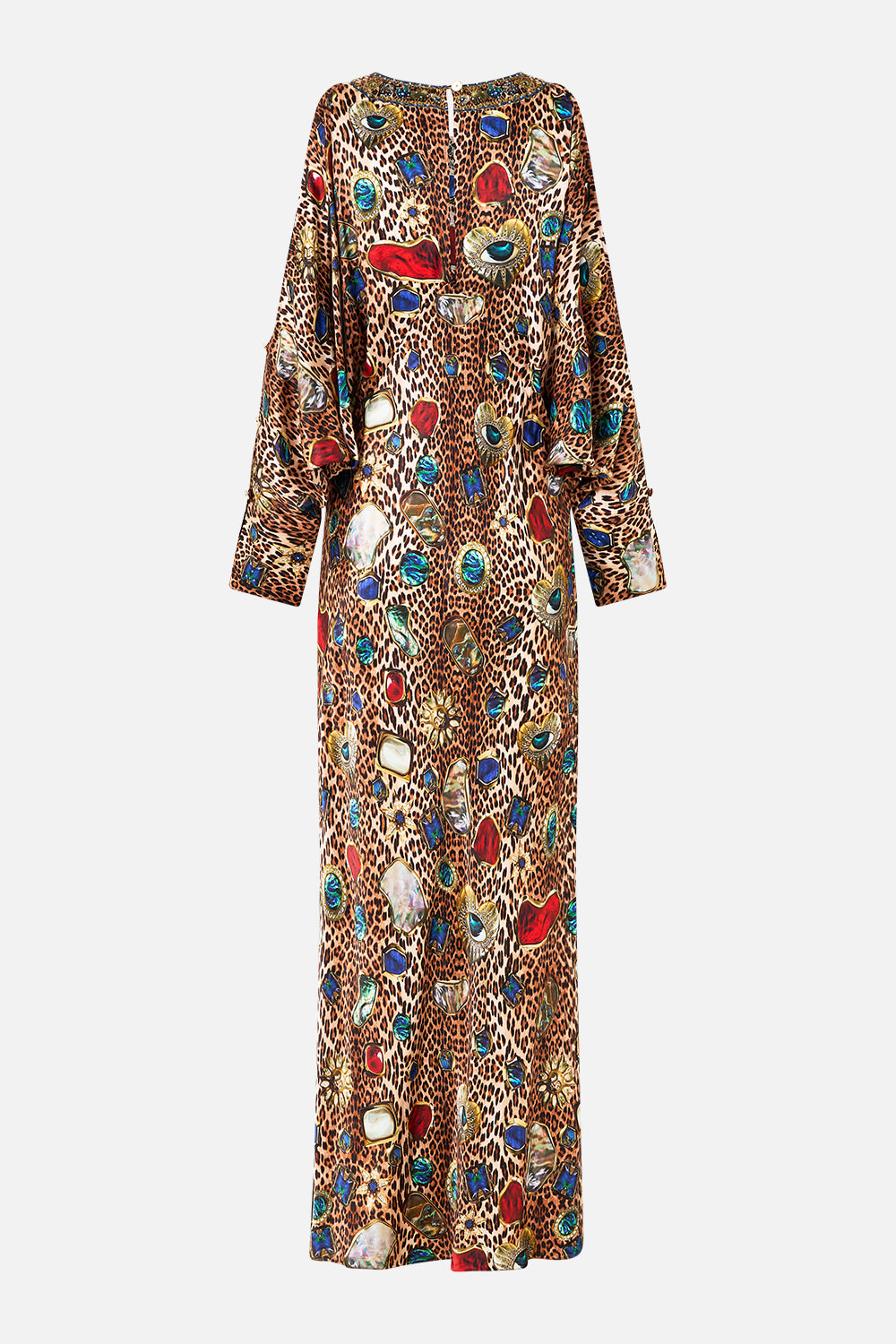 The CAMILLA PLUNGE NECK DRAPED SHOULDER DRESS NAZAR NIRVANA