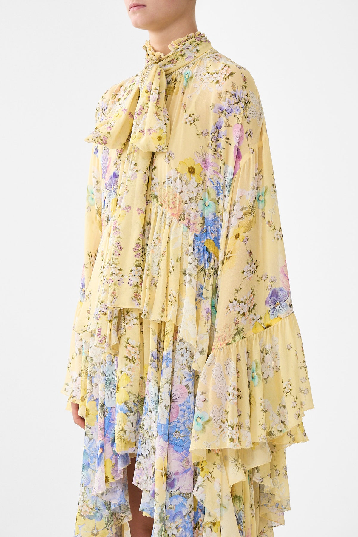 RUFFLE HIGH LOW DRESS WITH LONG SLEEVE DARLING BUDS