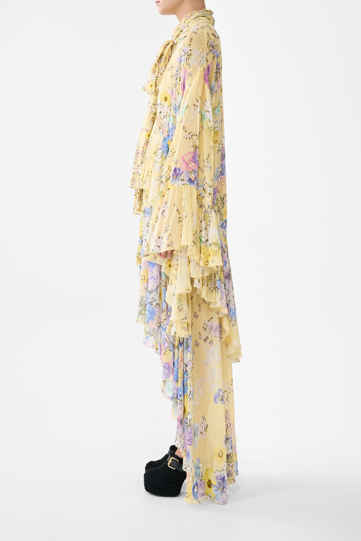 RUFFLE HIGH LOW DRESS WITH LONG SLEEVE DARLING BUDS