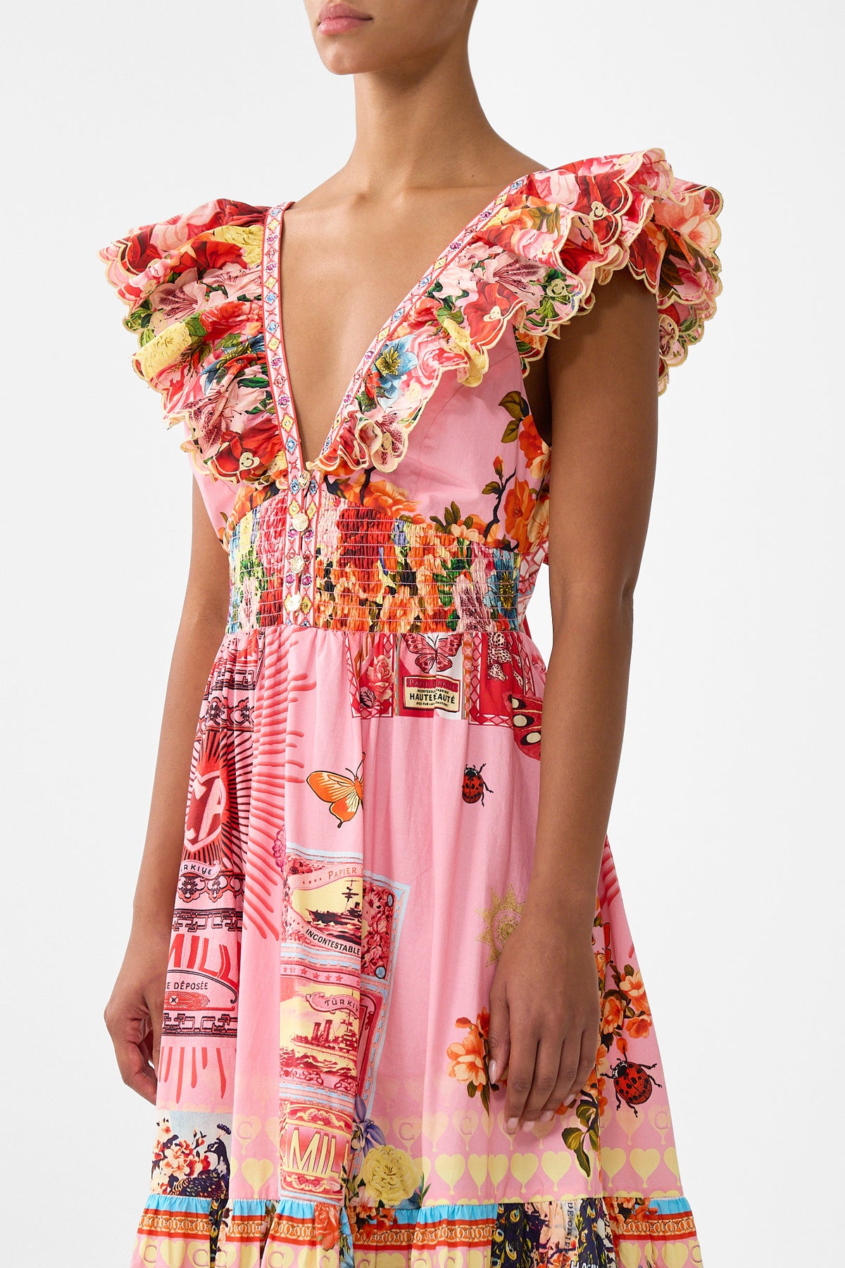 The CAMILLA TIERED DRESS WITH NECK FRILL COLLAGE KINGDOM