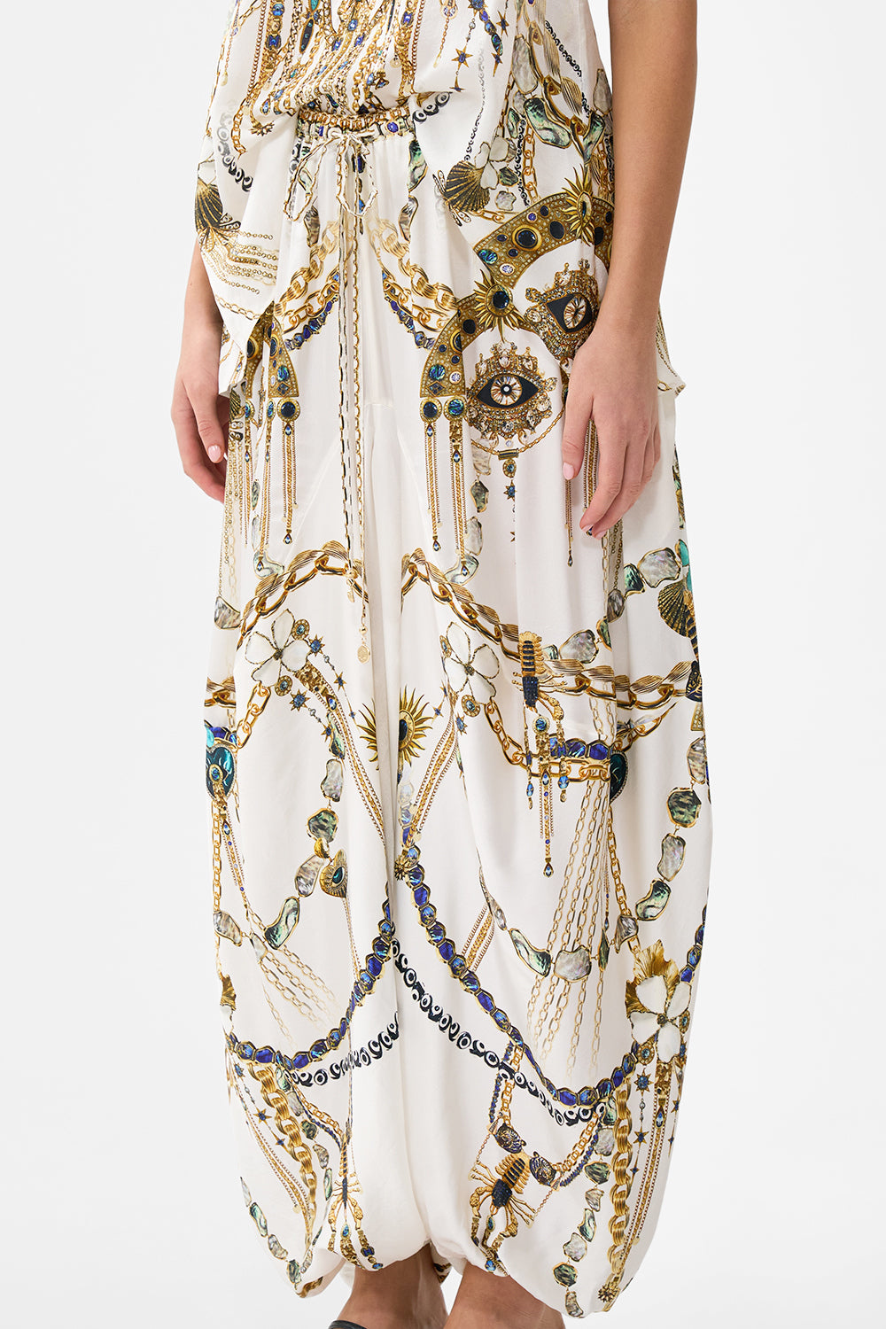 PANELLED HAREM PANT WITH TIE WAIST CHAIN GANG