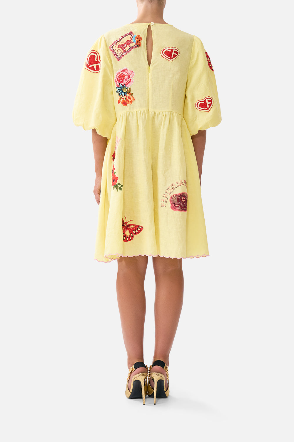 The CAMILLA V NECK PUFF SLEEVE SHORT DRESS COLLAGE KINGDOM
