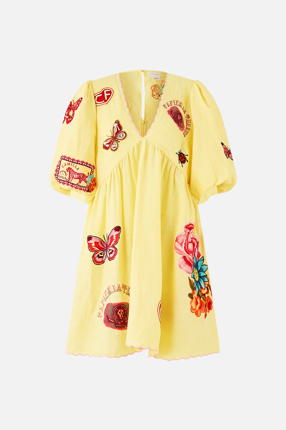 The CAMILLA V NECK PUFF SLEEVE SHORT DRESS COLLAGE KINGDOM