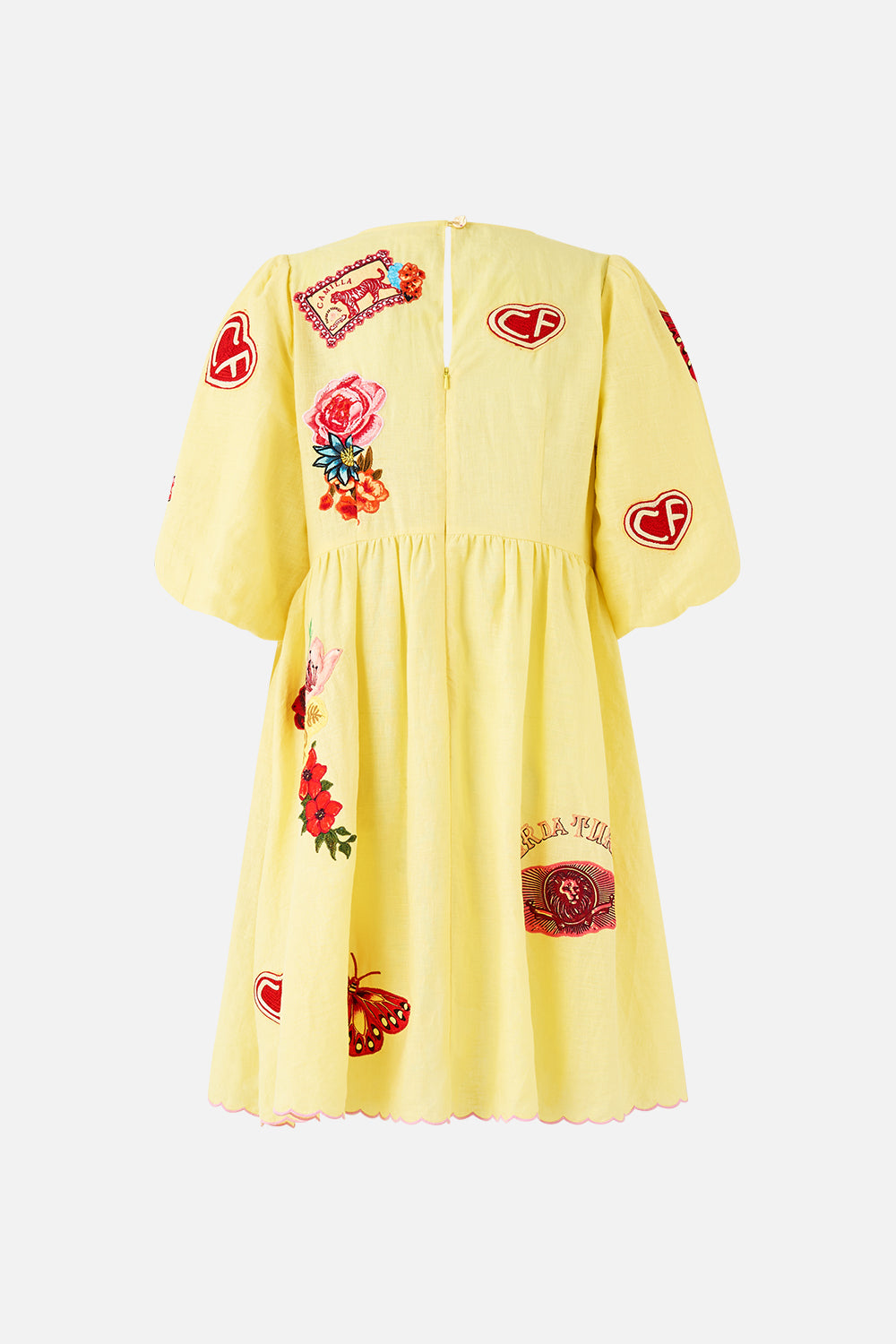 The CAMILLA V NECK PUFF SLEEVE SHORT DRESS COLLAGE KINGDOM