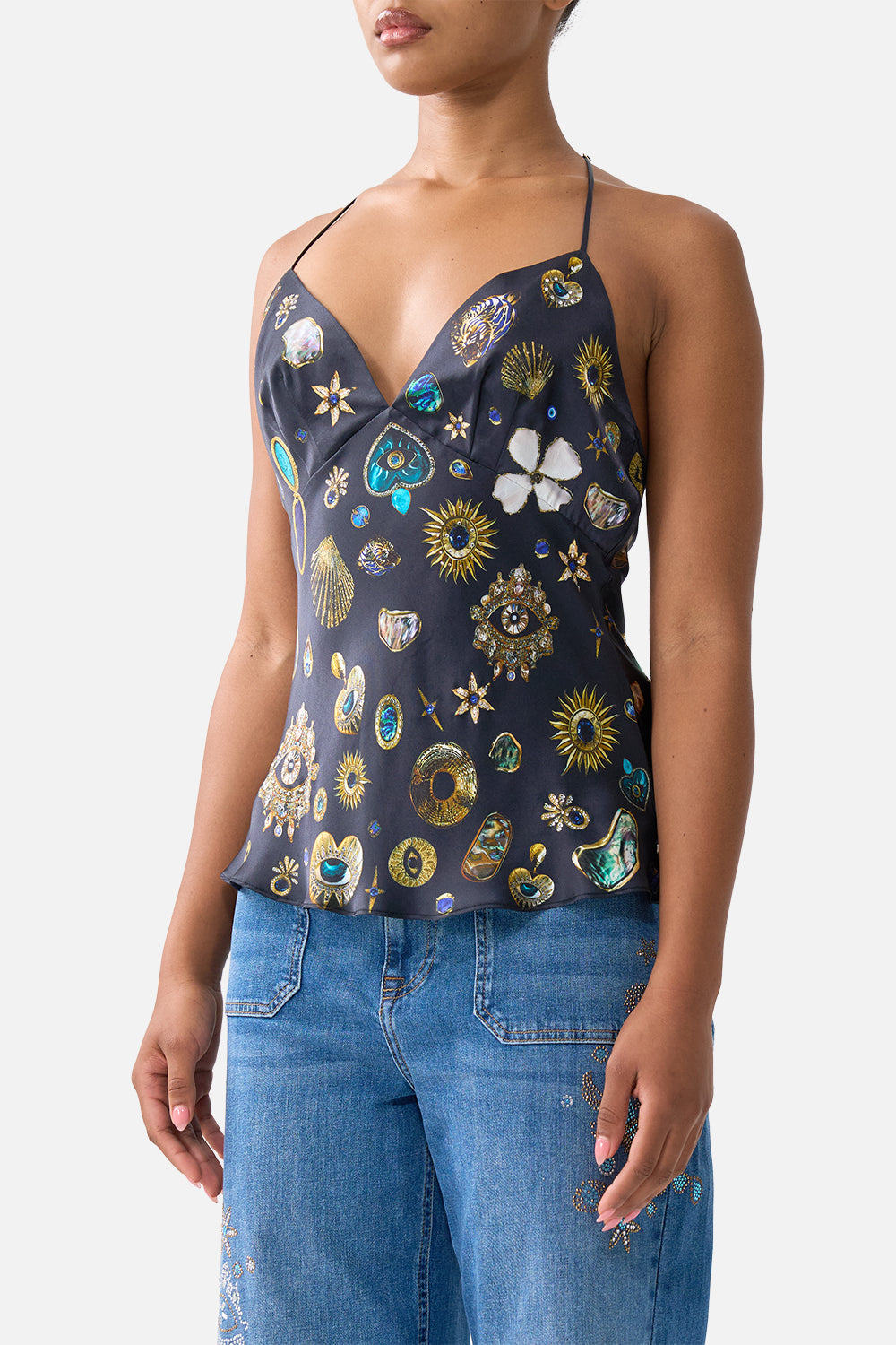 The CAMILLA CHAIN DETAIL BIAS CAMI AMULETS AND ALCHEMY