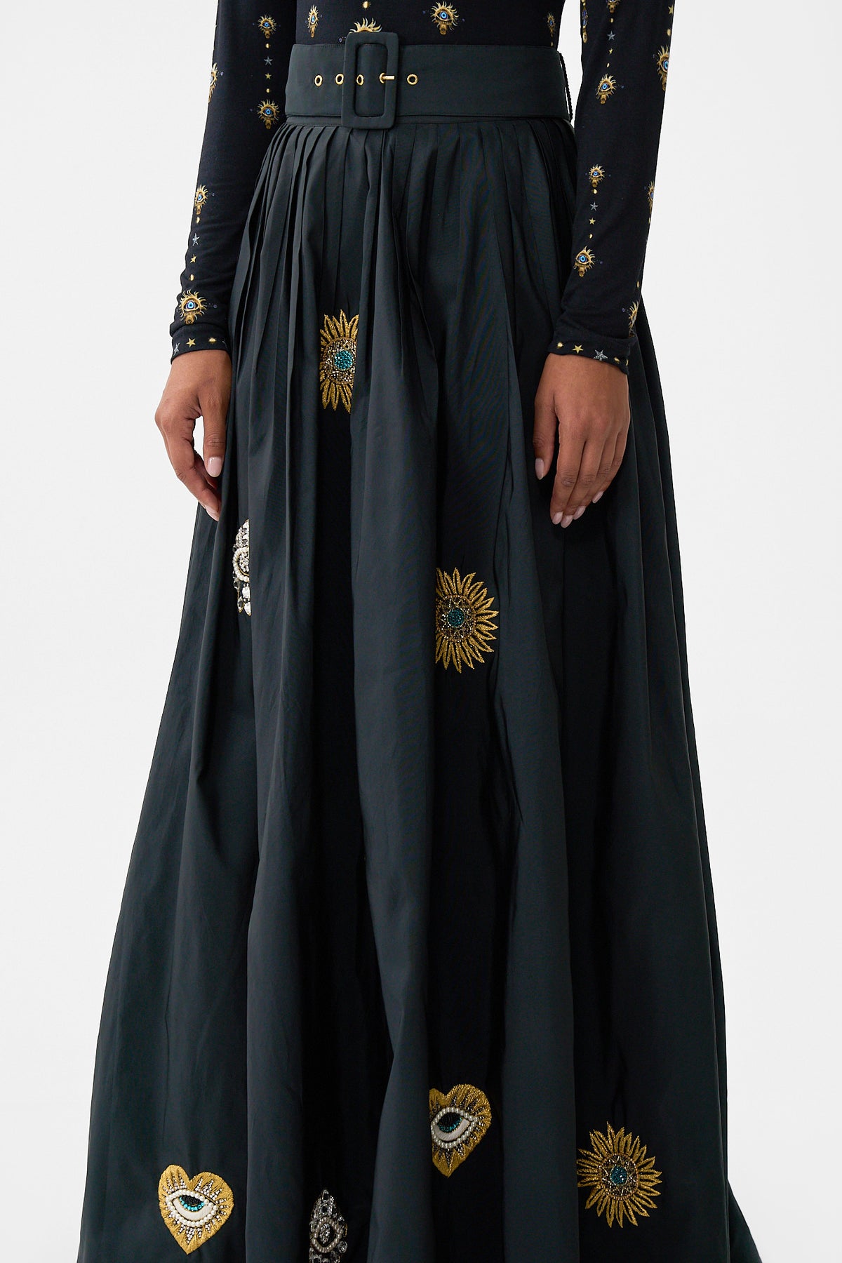 The CAMILLA BELTED TAFFETA MAXI SKIRT AMULETS AND ALCHEMY