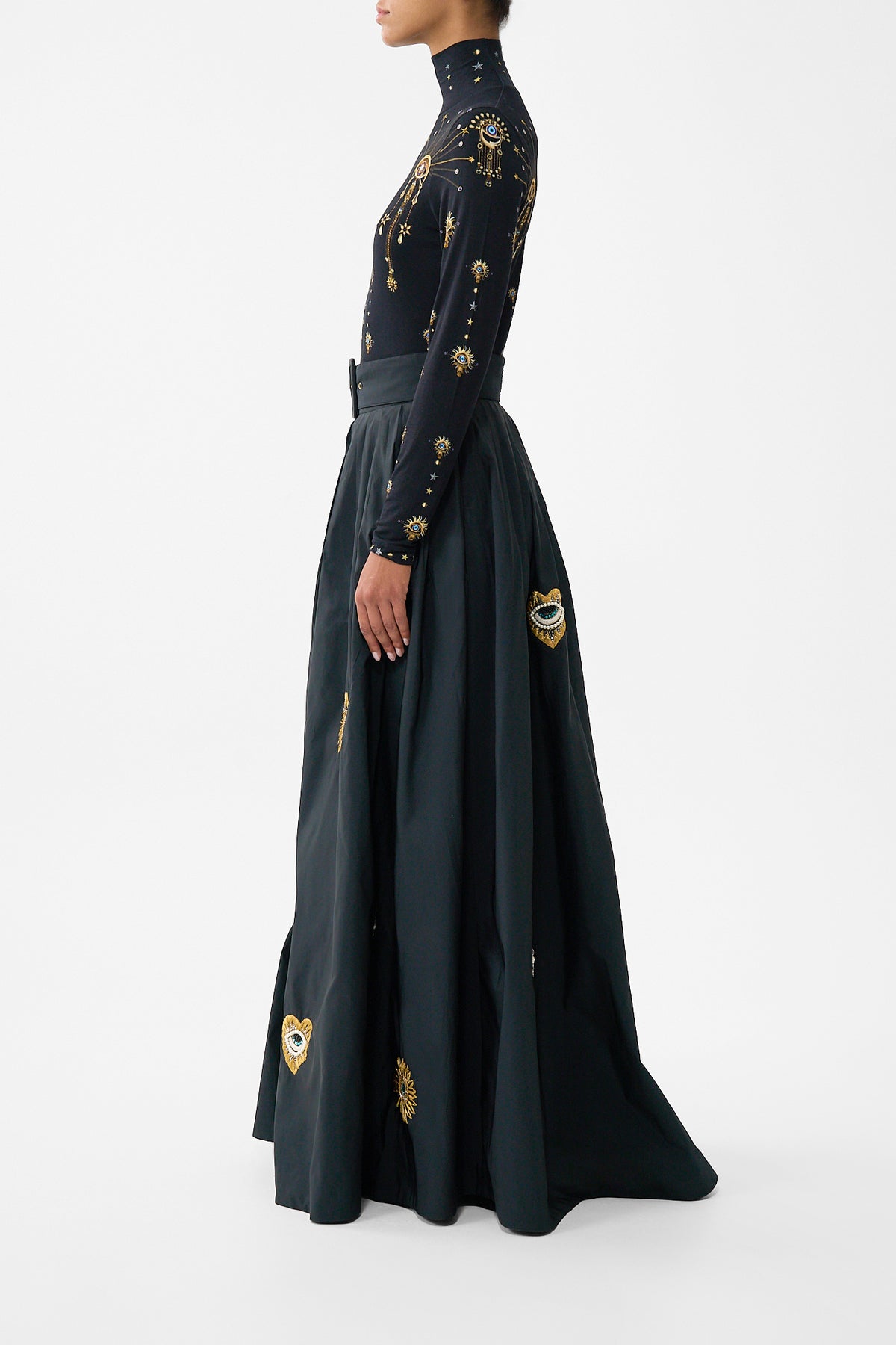 The CAMILLA BELTED TAFFETA MAXI SKIRT AMULETS AND ALCHEMY