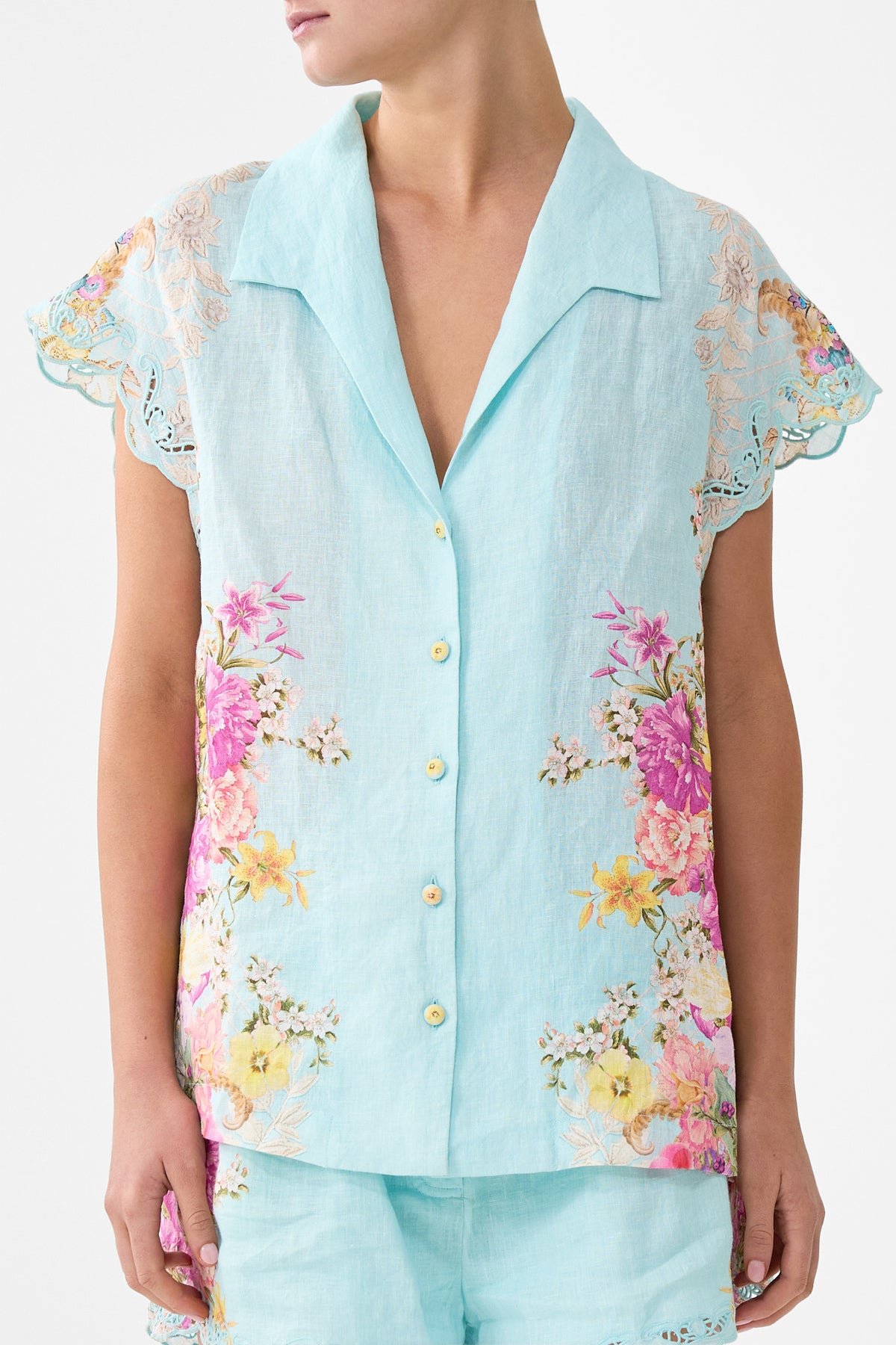 The CAMILLA BUTTON THROUGH COLLARED TOP BAZAAR BLOOMS