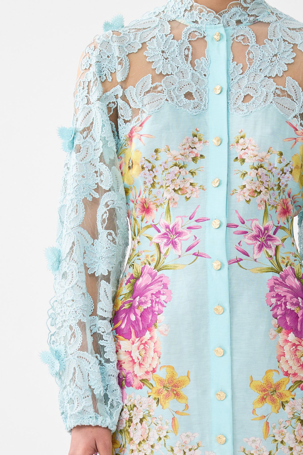 The CAMILLA LACE SLEEVE MINI DRESS BAZAAR BLOOMS