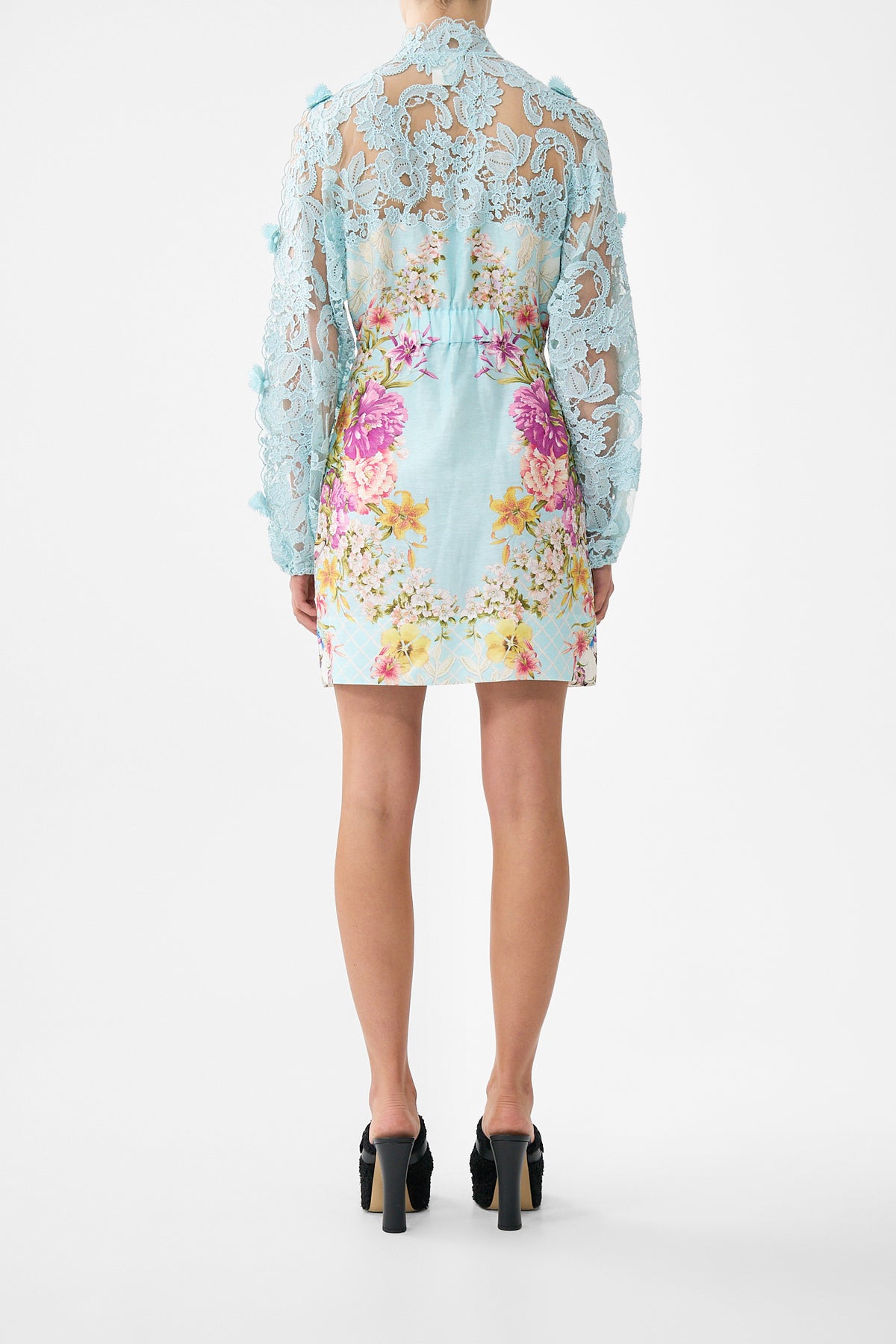 The CAMILLA LACE SLEEVE MINI DRESS BAZAAR BLOOMS