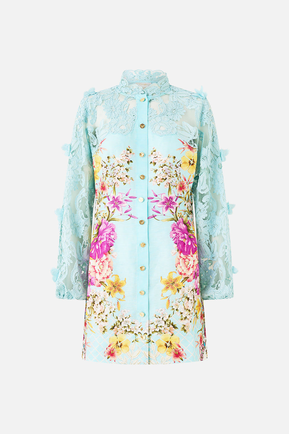 The CAMILLA LACE SLEEVE MINI DRESS BAZAAR BLOOMS