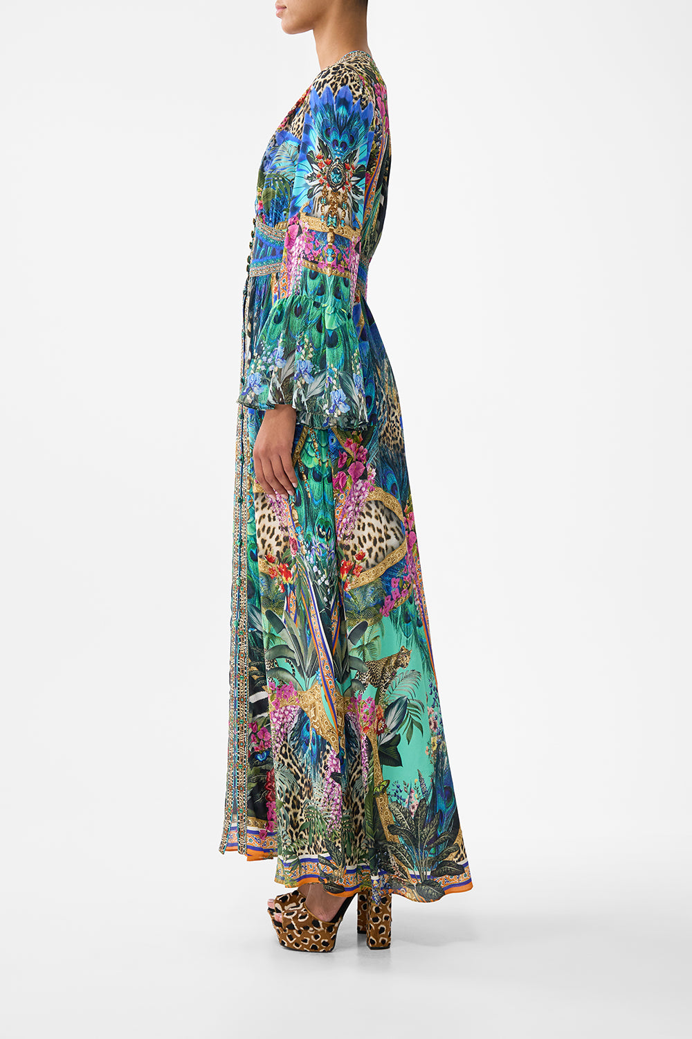 SHAPED WAISTBAND DRESS WITH RUFFLE SLEEVE ANIMAL ALCHEMY