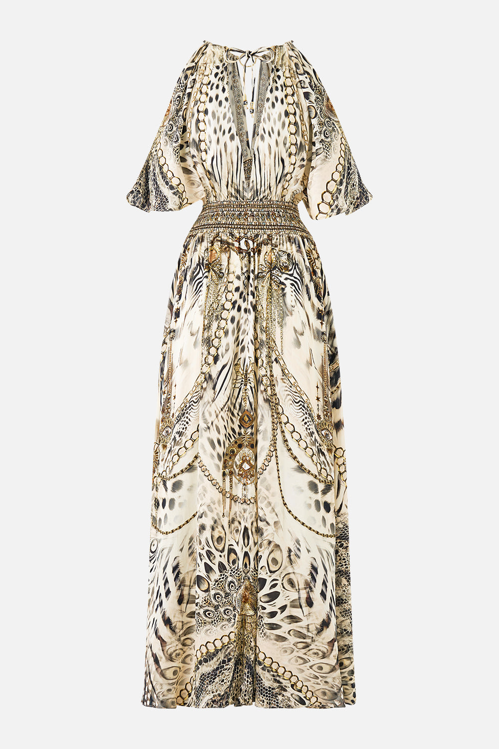 NECK CHARM SHIRRED WAIST LONG DRESS LADY LIONHEART