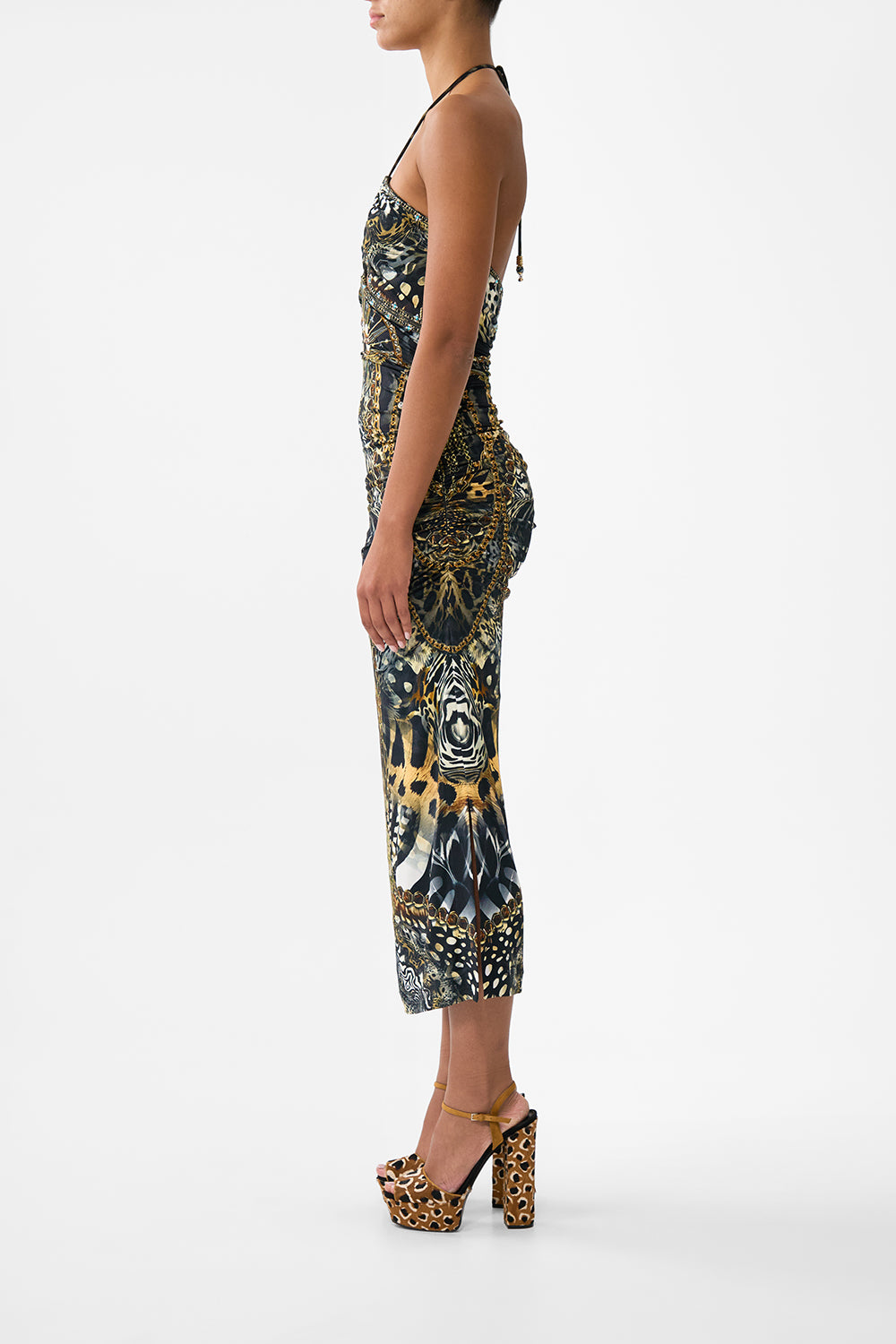 The CAMILLA CUT OUT SLEEVELESS JERSEY HALTER NECK DRESS FELINE FOLKLORE