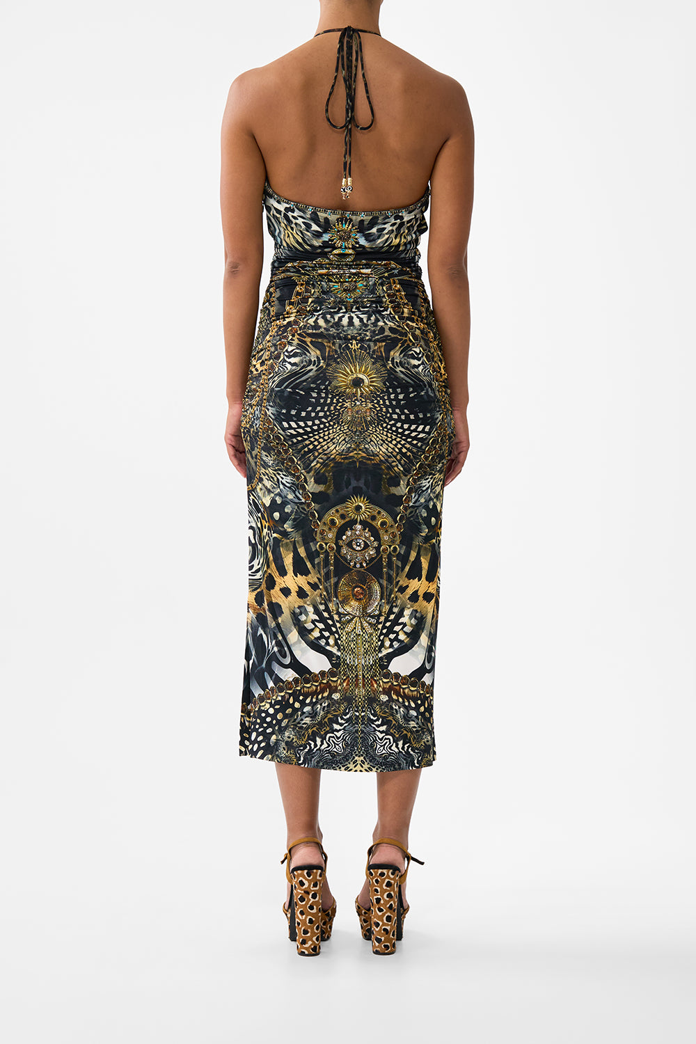 The CAMILLA CUT OUT SLEEVELESS JERSEY HALTER NECK DRESS FELINE FOLKLORE