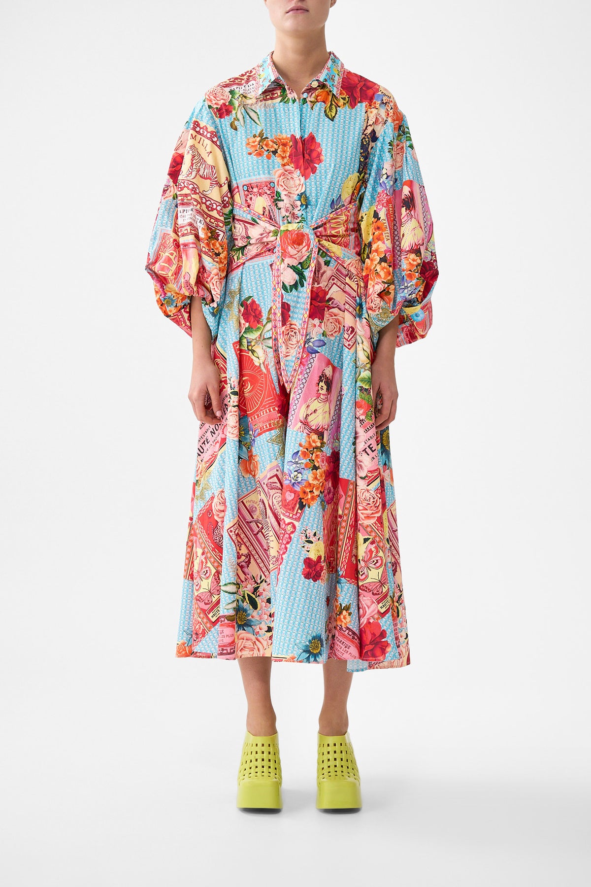 The CAMILLA WAIST TIE SHIRT DRESS WITH BUBBLE SLEEVE PAPERS AND CURIOUS CAPERSPAPERS AND CURIOUS CAPERS