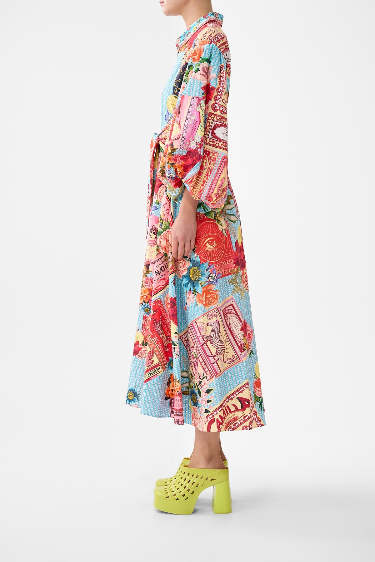 WAIST TIE SHIRT DRESS WITH BUBBLE SLEEVE PAPERS AND CURIOUS CAPERS