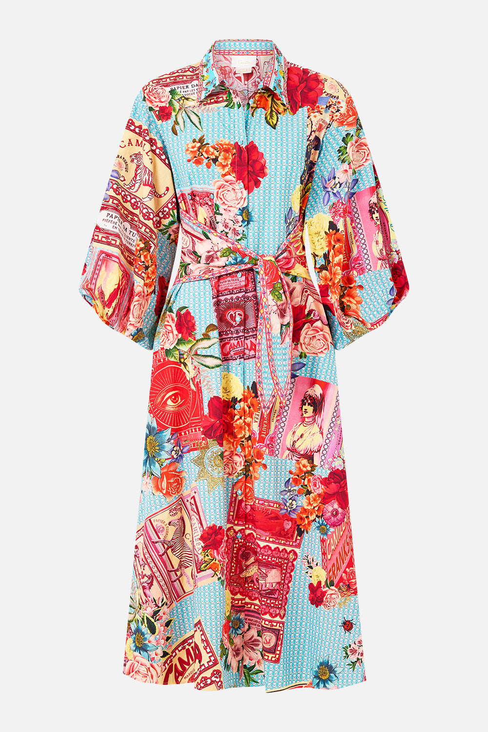 The CAMILLA WAIST TIE SHIRT DRESS WITH BUBBLE SLEEVE PAPERS AND CURIOUS CAPERS