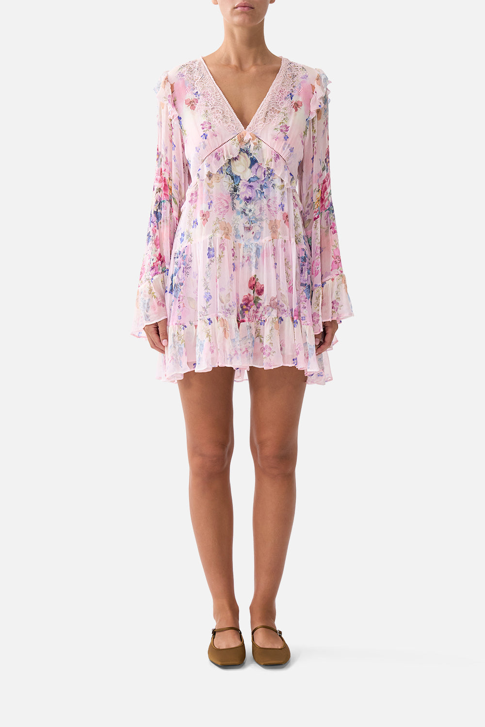 TIERED SWING MINI DRESS PALATIAL PASTELS