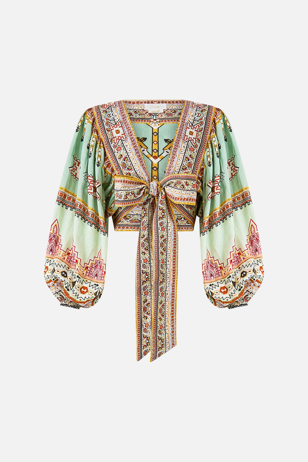 CROPPED BLOUSON SLEEVE TIE FRONT TOP LEGEND HAS IT