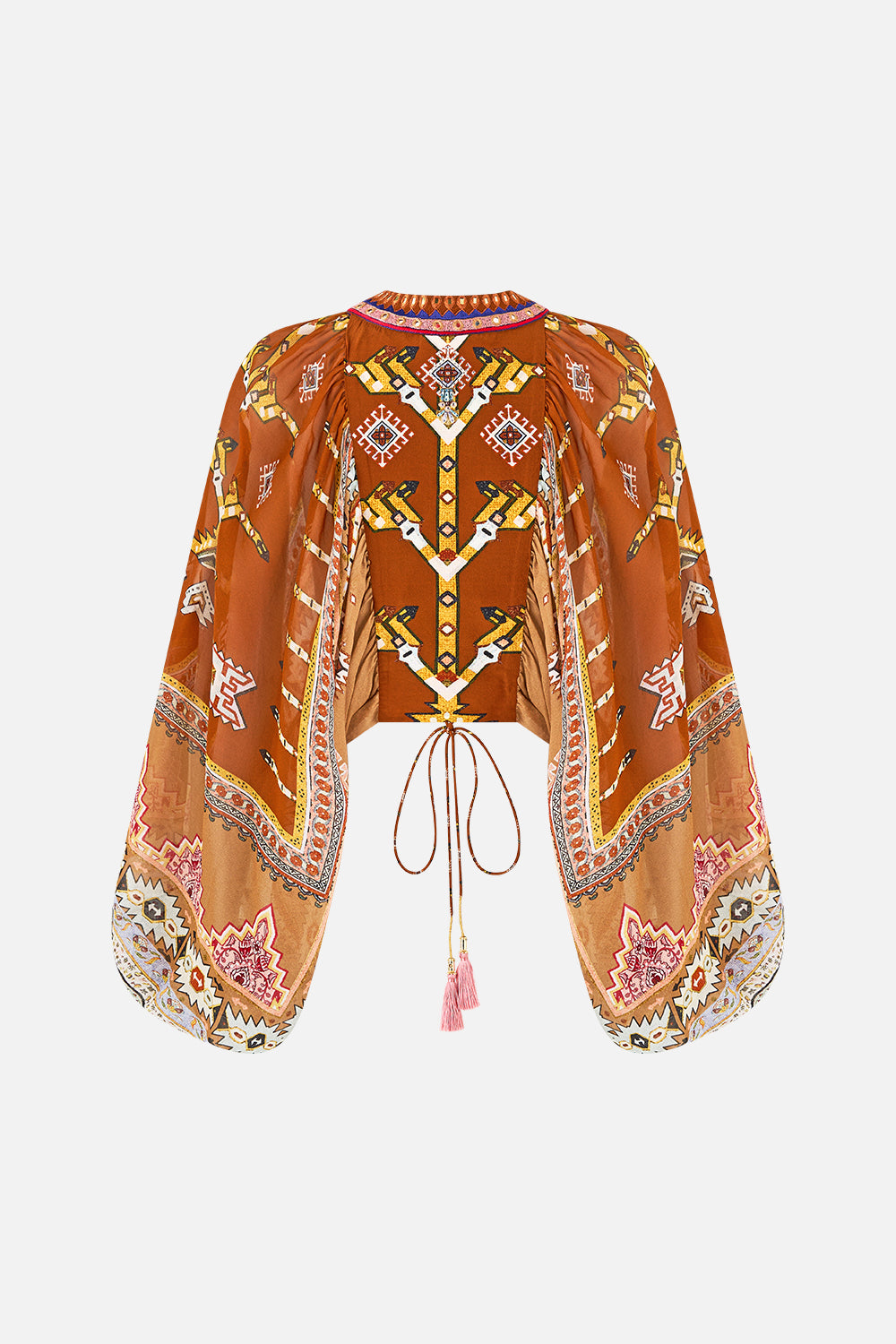 LACE UP FRONT BLOUSON SLEEVE BLOUSE FABRIC OF TIME