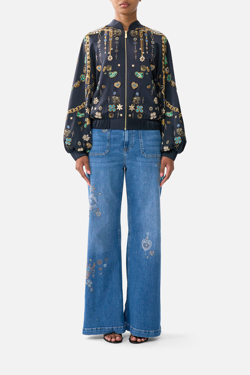 The CAMILLA BOMBER JACKET WITH SHIRRED CUFF AMULETS AND ALCHEMYAMULETS AND ALCHEMY