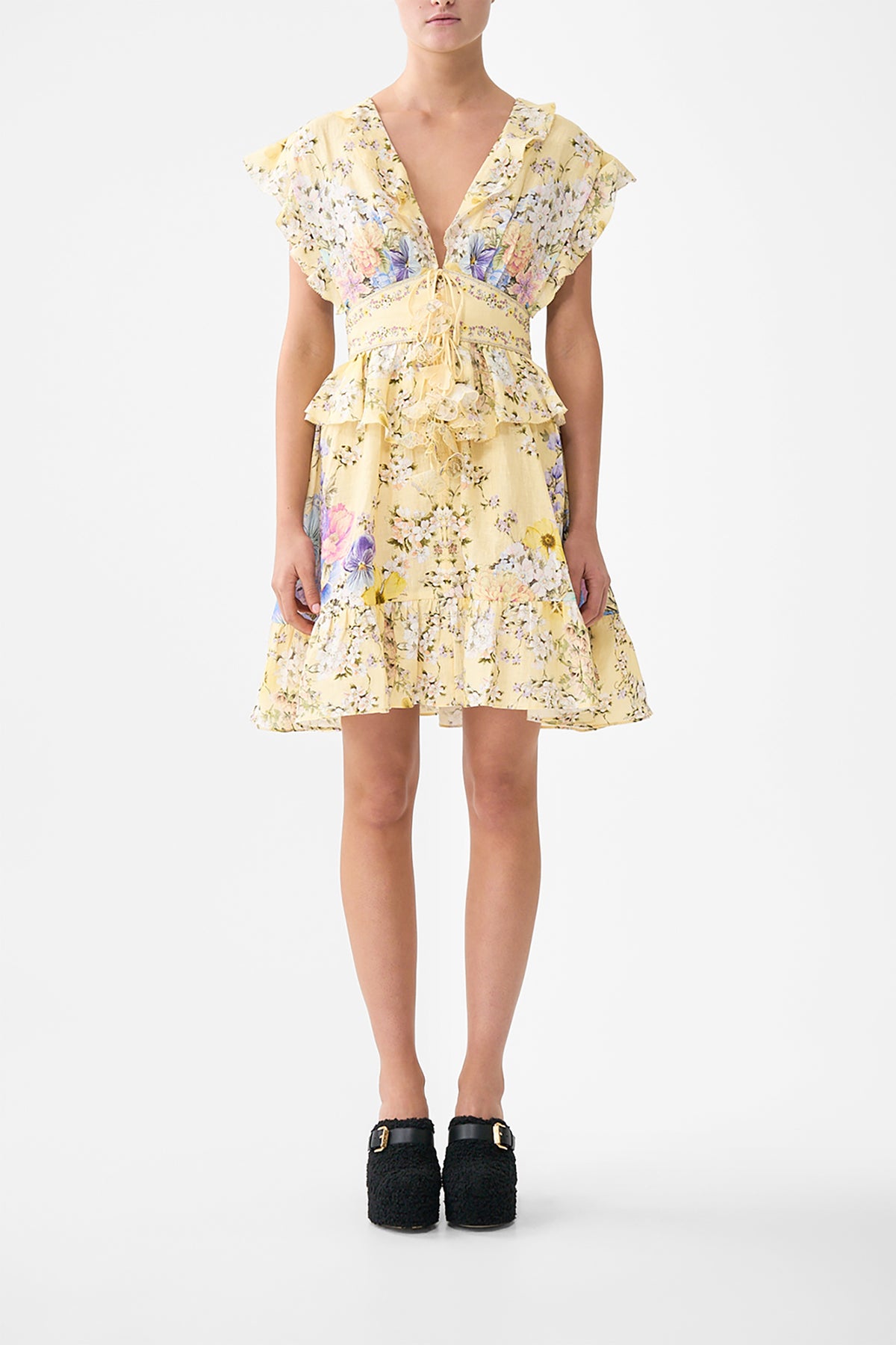 WAISTED SHORT DRESS WITH RUFFLE DETAILS DARLING BUDS
