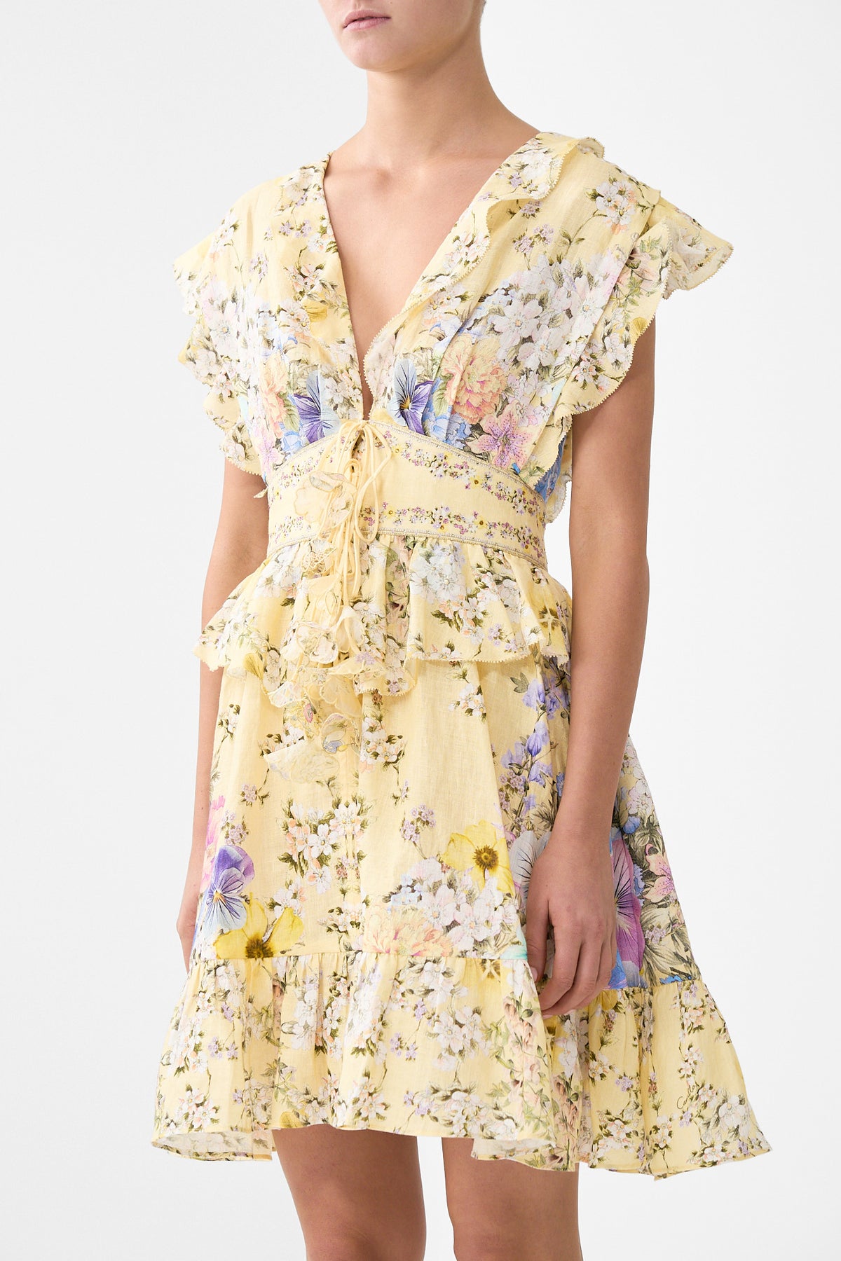 WAISTED SHORT DRESS WITH RUFFLE DETAILS DARLING BUDS