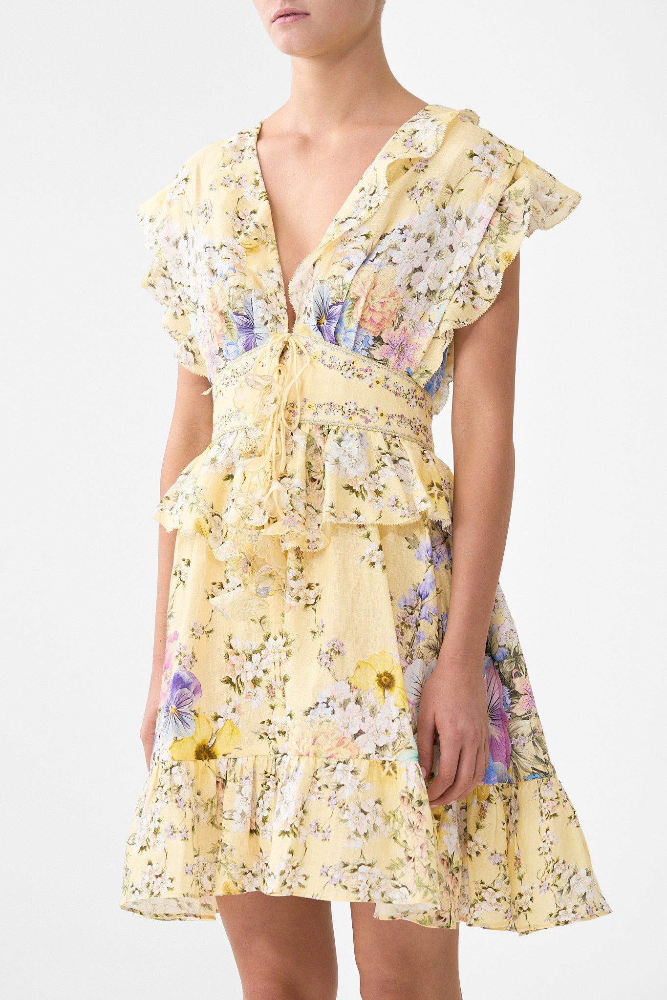 WAISTED SHORT DRESS WITH RUFFLE DETAILS DARLING BUDS