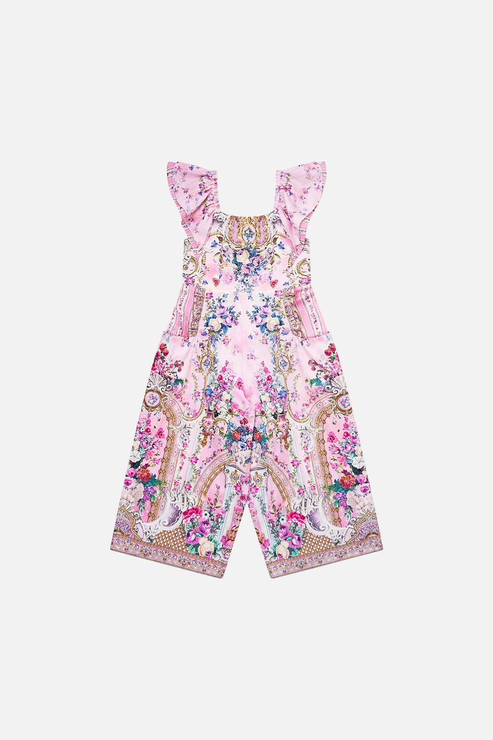 KIDS JUMPSUIT W FRILL SHOULDER AND POCKETS PALATIAL PASTELS