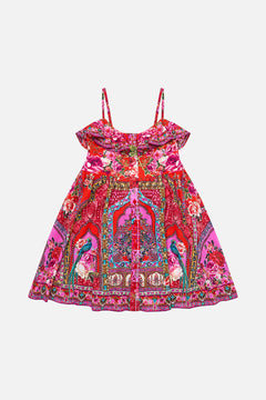KIDS STRAPPY BUTTON THROUGH MINI DRESS W BOW HEIRLOOM EMPIRE