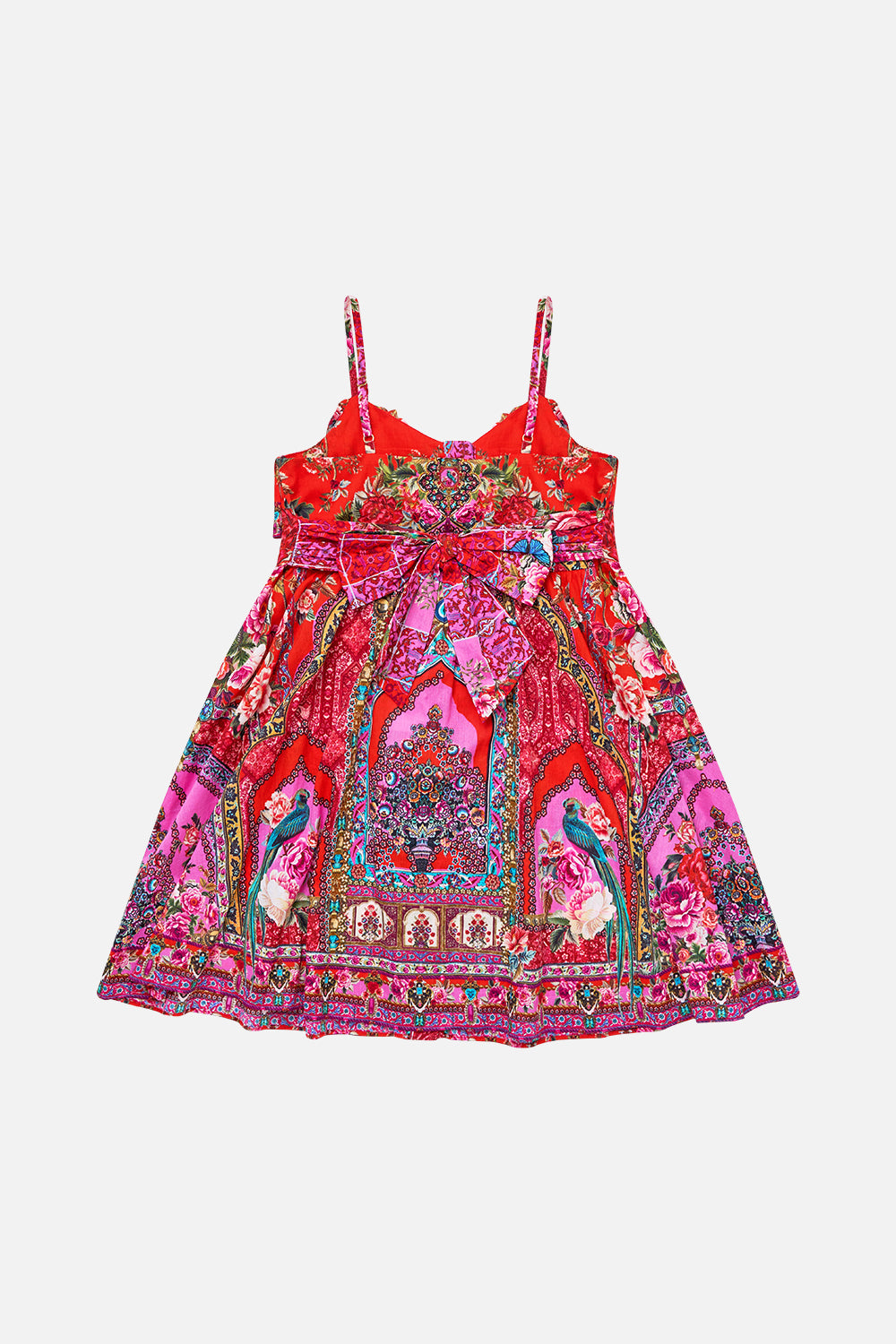 KIDS STRAPPY BUTTON THROUGH MINI DRESS W BOW HEIRLOOM EMPIRE
