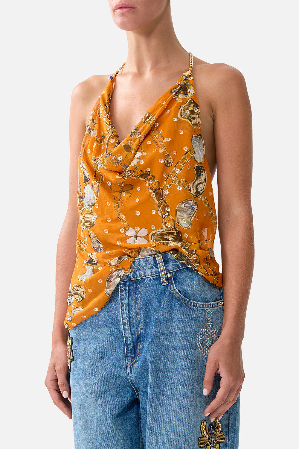 The CAMILLA DRAPED TOP WITH HARDWARE TALISMANS OF TURKIYE