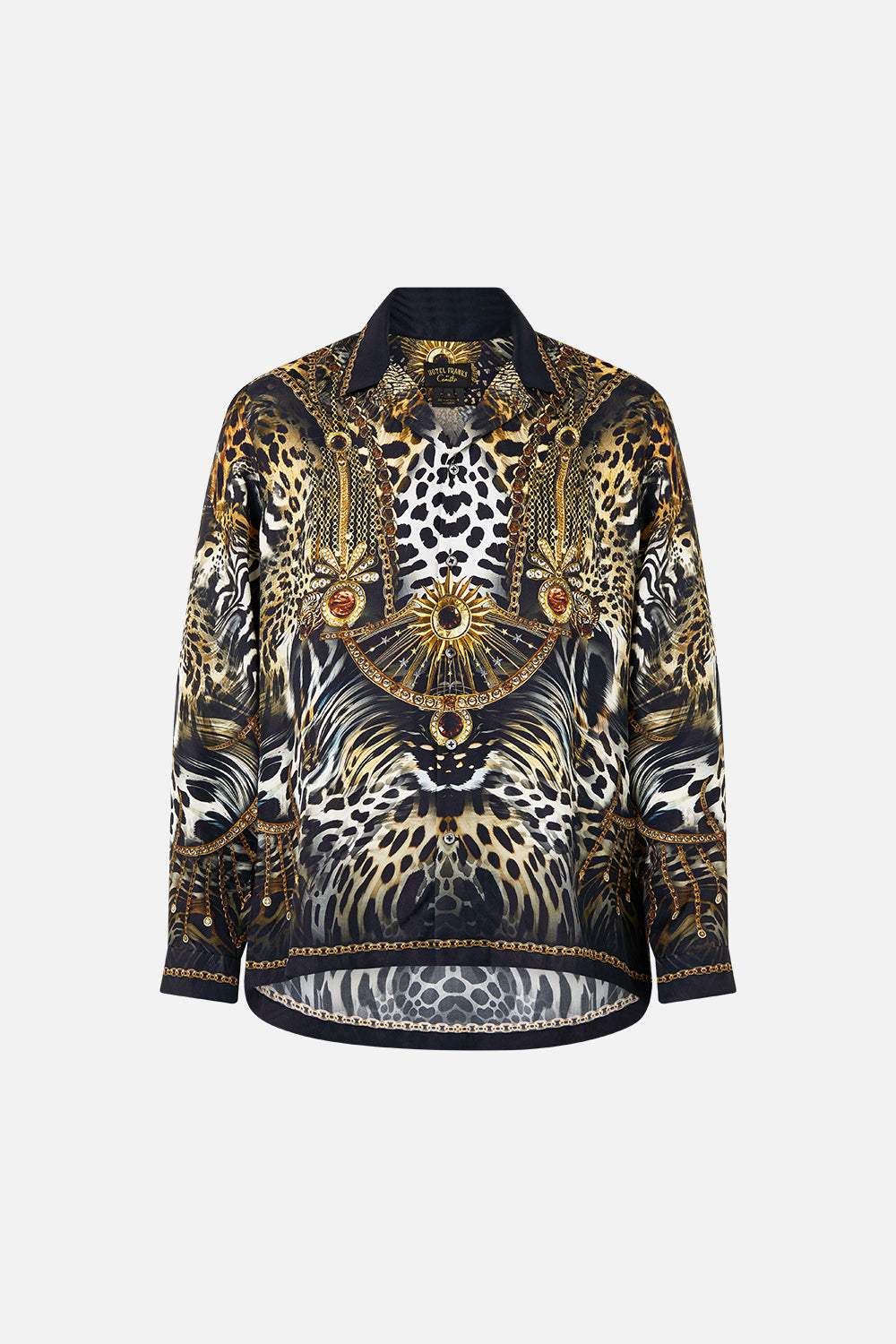 LONG SLEEVE CAMP COLLARED SHIRT FELINE FOLKLORE
