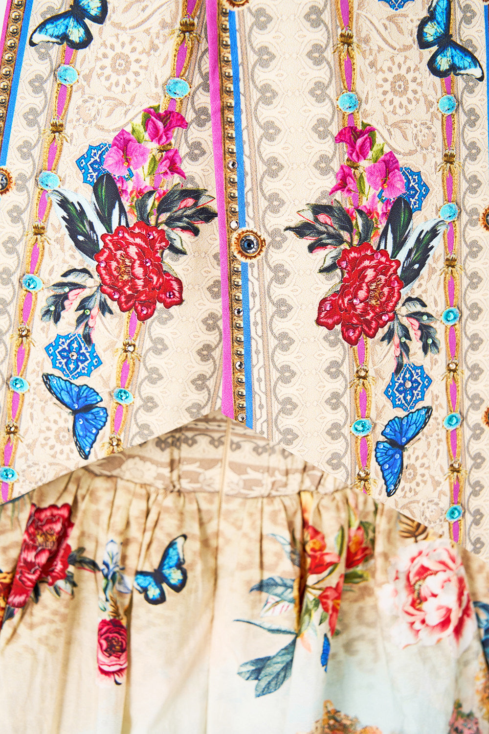 The CAMILLA RUFFLE HEM HALTER SHORT DRESS BODRUM BOTANICALS