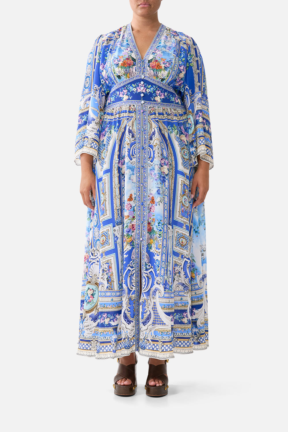 KIMONO SLEEVE DRESS WITH SHIRRING DETAIL OTTOMAN OPULENCE
