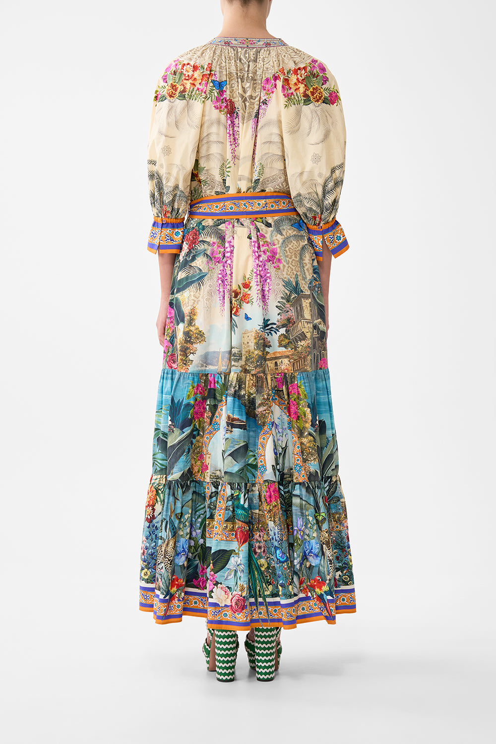 TIERED SHIRT DRESS WITH SHORT SLEEVE BODRUM BOTANICALS