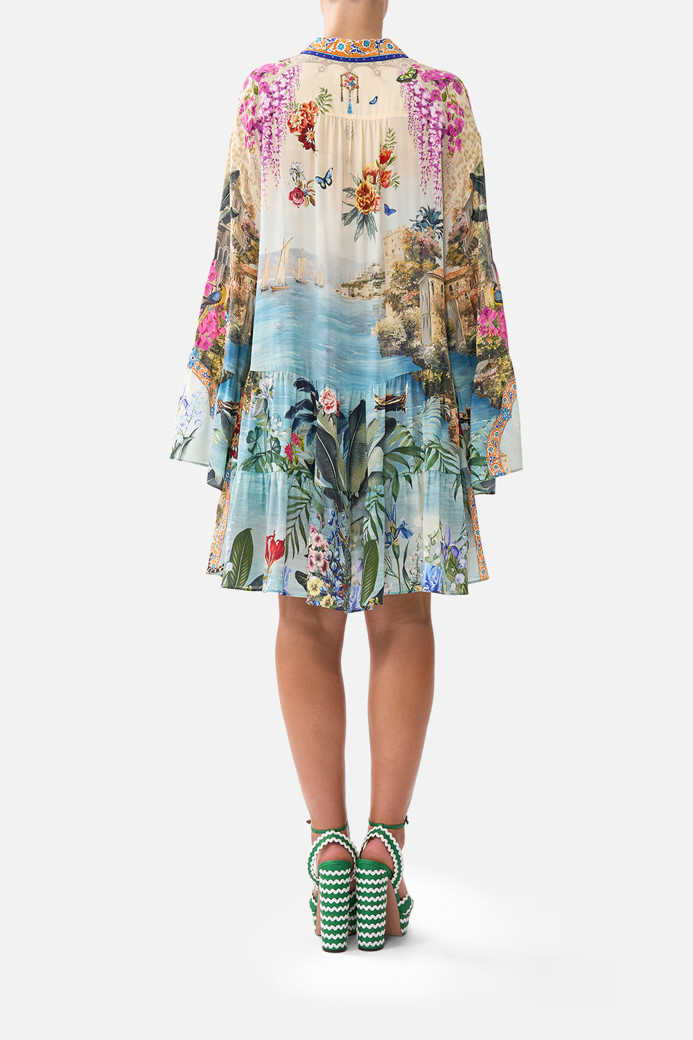 The CAMILLA TIERED DRESS WITH COLLAR BODRUM BOTANICALS