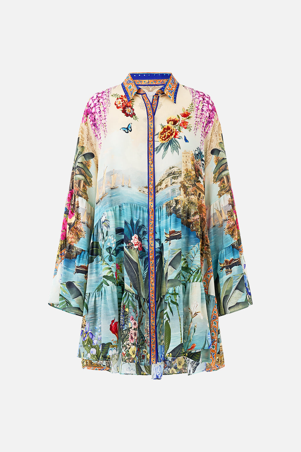 The CAMILLA TIERED DRESS WITH COLLAR BODRUM BOTANICALS