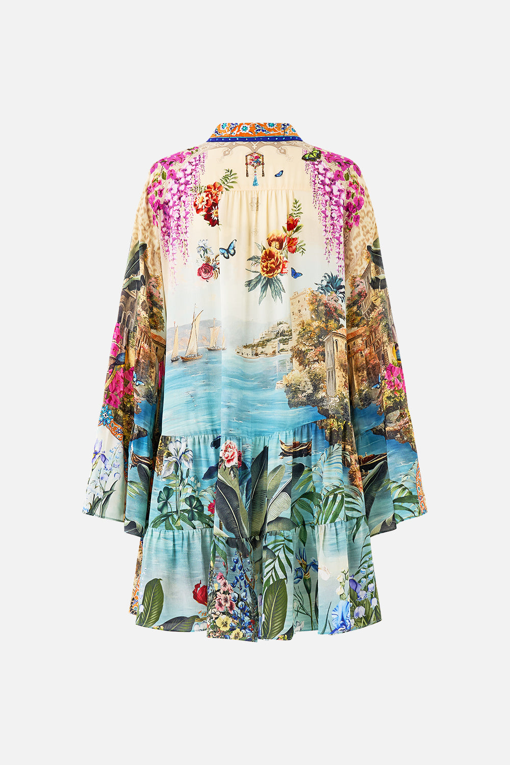 The CAMILLA TIERED DRESS WITH COLLAR BODRUM BOTANICALS