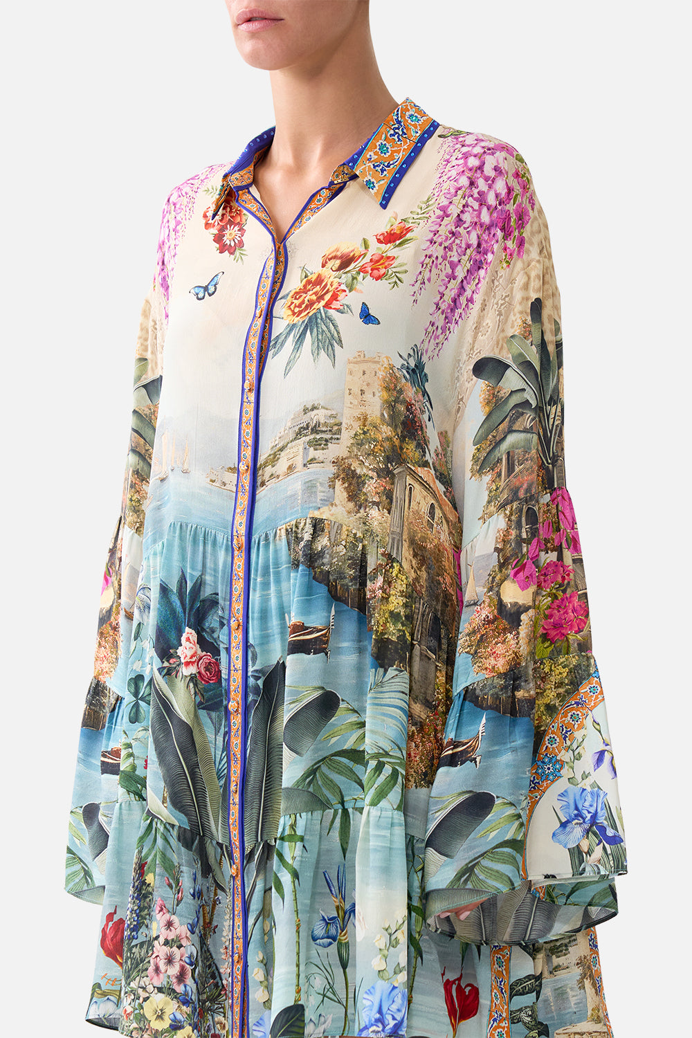 The CAMILLA TIERED DRESS WITH COLLAR BODRUM BOTANICALS